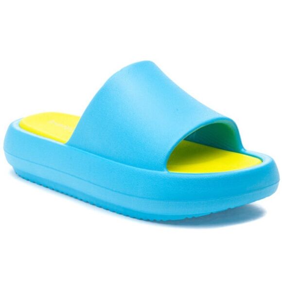 J Slides Eva turquoise yellow sandals slides squish beach women’s NEW 10 - Picture 1 of 7
